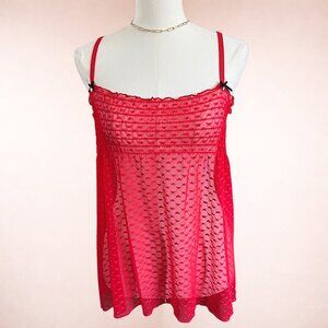Y2K Sheer Red Heart Babydoll Top